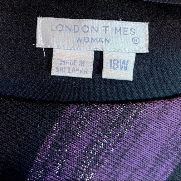 LONDON TIMES ~ Purple and Black Chevron Striped Knit Dress ~ Size 18W - Picture 3 of 4